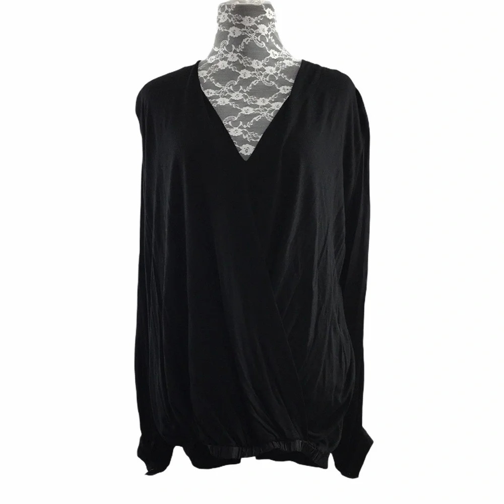By Anthropologie Black Wrap Long Sleeve Blouse